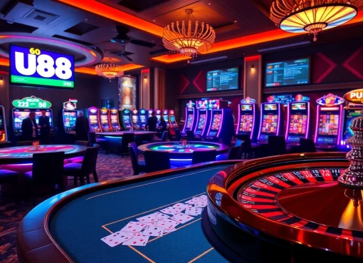 Exciting U88 online casino scene showcasing poker, roulette, and high-stakes excitement.
