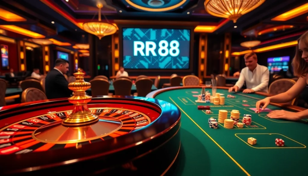 Experience the thrill of gambling at RR88 with passionate players at a vibrant poker table.