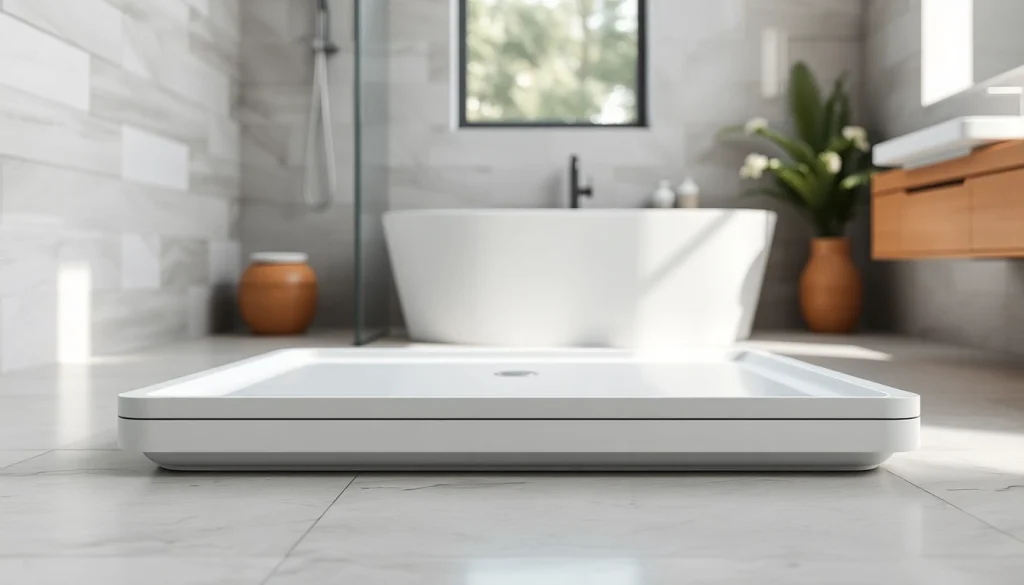 Highlighting a stylish shower base in a modern bathroom design.