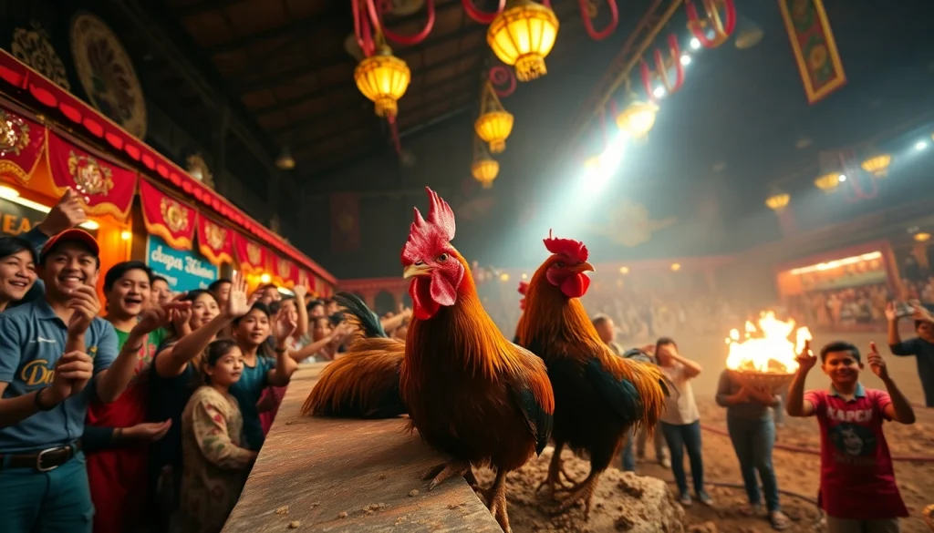 Live cockfighting event showcasing excitement and action on sv368win.live.