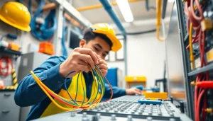 Apprentice engaged in electrician apprenticeship Hawaii, focused on wiring electrical panel.