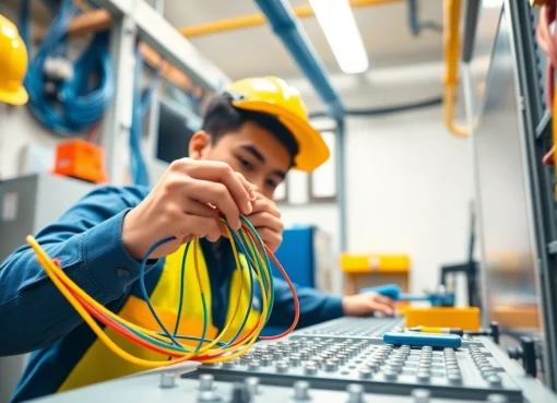 Apprentice engaged in electrician apprenticeship Hawaii, focused on wiring electrical panel.