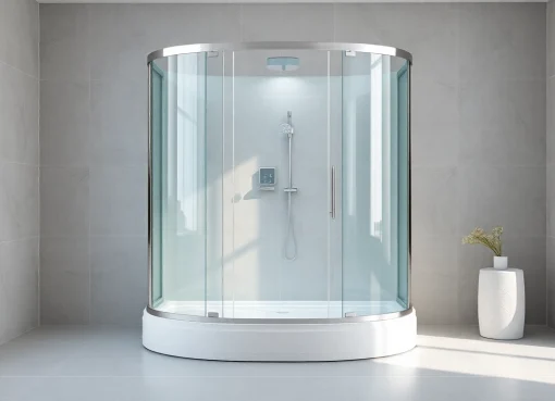 Moderne duschkabine 90x90 komplett in stilvollem Badezimmer mit eleganten Fliesen.