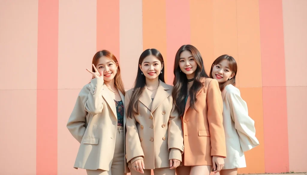 Blackpink members Jisoo, Jennie, Rosé, and Lisa posing dynamically in a colorful urban setting.