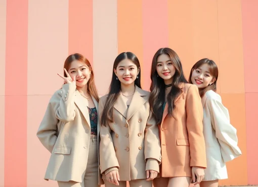 Blackpink members Jisoo, Jennie, Rosé, and Lisa posing dynamically in a colorful urban setting.