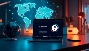 在一台时尚笔记本电脑上展示快速且安全的连接的快连 VPN 界面。