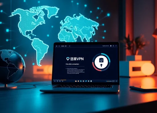 在一台时尚笔记本电脑上展示快速且安全的连接的快连 VPN 界面。