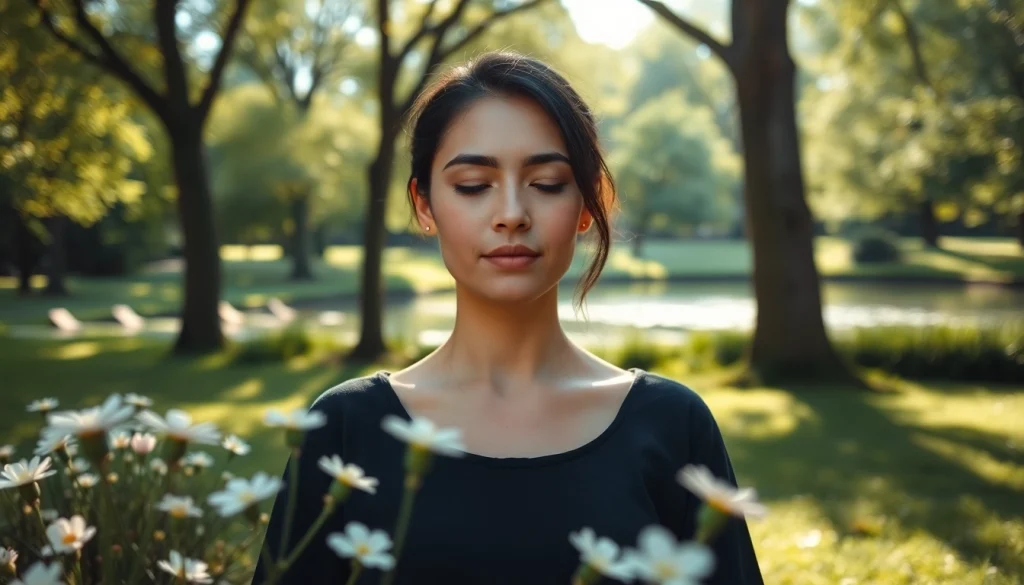 Anxiety symptoms illustrated through a serene individual meditating in nature, showcasing calmness and peace.