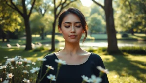 Anxiety symptoms illustrated through a serene individual meditating in nature, showcasing calmness and peace.