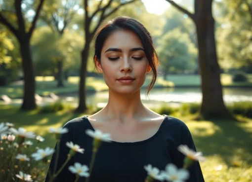 Anxiety symptoms illustrated through a serene individual meditating in nature, showcasing calmness and peace.