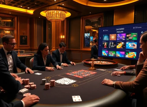 Vivez l'excitation dans un casino en ligne Français luxueux avec des jetons de poker et une roue de roulette.