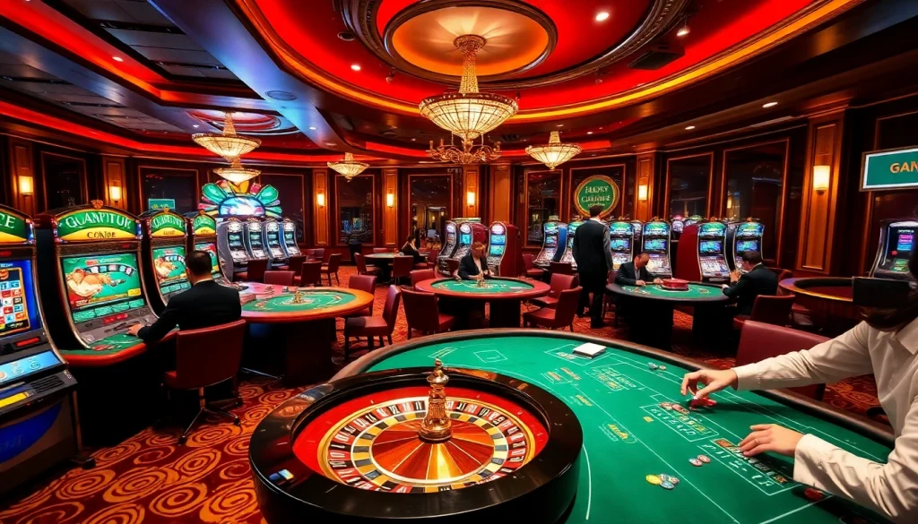 Vivez l'excitation des casinos en ligne Français avec des joueurs élégamment habillés autour de tables de jeu passionnantes.