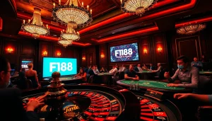 Players enjoying a thrilling game at F168 casino with vibrant roulette and poker action.