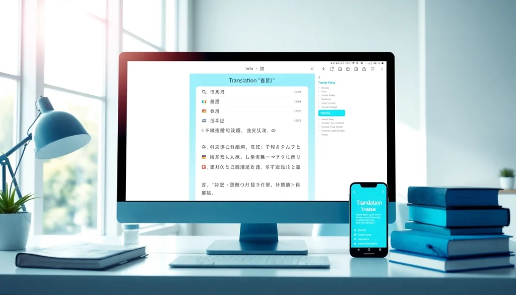 The modern translation interface of 有道翻译 displayed in a bright, professional workspace.