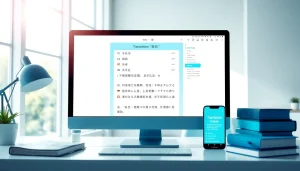 The modern translation interface of 有道翻译 displayed in a bright, professional workspace.