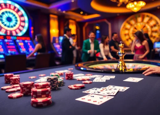Engage in thrilling PG slot experiences at an elegant casino with vibrant gaming tables.