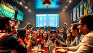 Kèo nhà cái updates displayed in a lively sports bar with enthusiastic fans.