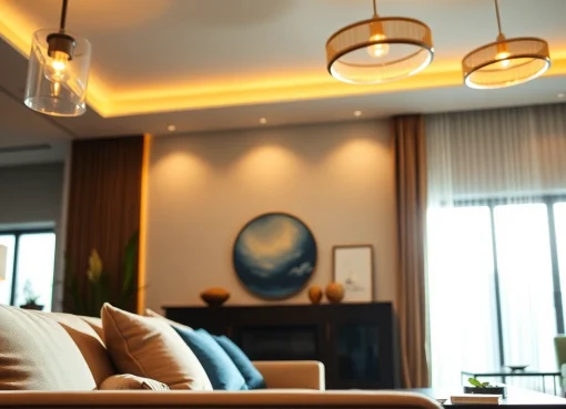 Sleek illumination lighting up a modern living room design featuring elegant decor.