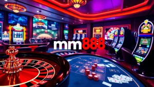 Experience thrilling gameplay with mm88 in a vibrant casino setting featuring poker chips and a roulette wheel.