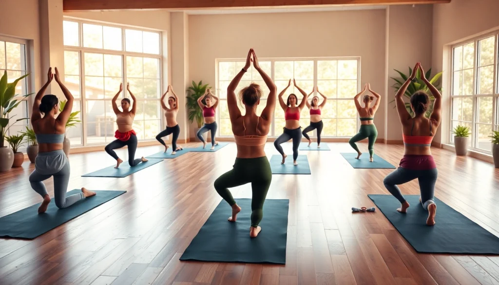 ホットヨガおすすめの静かなスタジオで多様な参加者が落ち着いた雰囲気の中で練習している