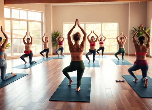 ホットヨガおすすめの静かなスタジオで多様な参加者が落ち着いた雰囲気の中で練習している