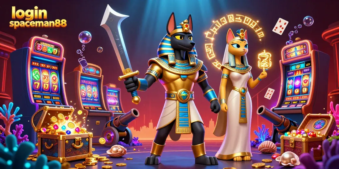 Engage in immersive gameplay with login spaceman88 featuring a vibrant Egyptian warrior scene and casino elements.